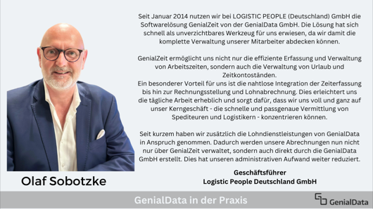 Olaf Sobotzke von Logistic People empfiehlt GenialZeit Zeitarbeit Software