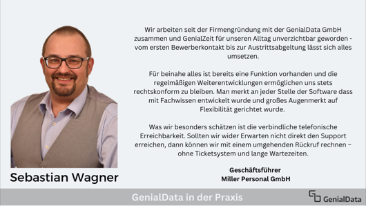 Sebastian Wagner von Miller Personal empfiehlt GenialZeit Zeitarbeit Software